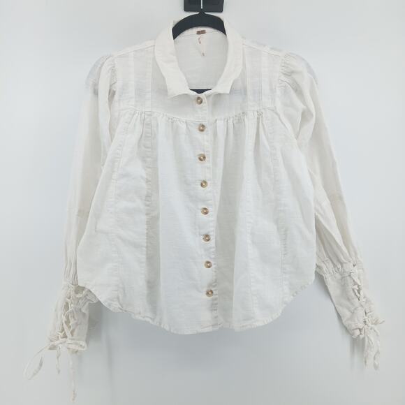 Free People Kiss Kiss Blouse XS Oversize Boho Cottage Renaissance Romantic - Picture 2 of 12